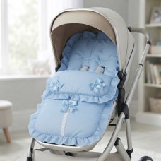 Plain Sky Footmuff/Cosytoes With Large Bows & Lace